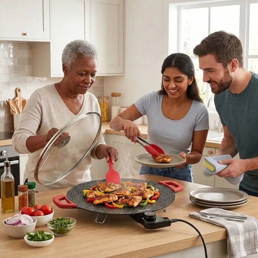 XMSJ Nonstick Ptfe Electric Skillet With Glass Cover