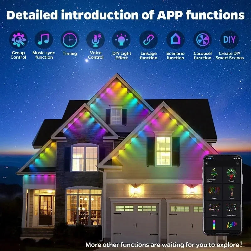 MIMIRGB Outdoor Eaves LED Light String Strip With App Control