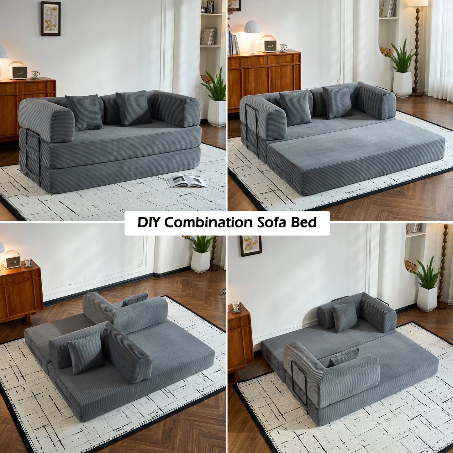 THOLASIS Folding Sofa Bed Corduroy Futon For Small Spaces