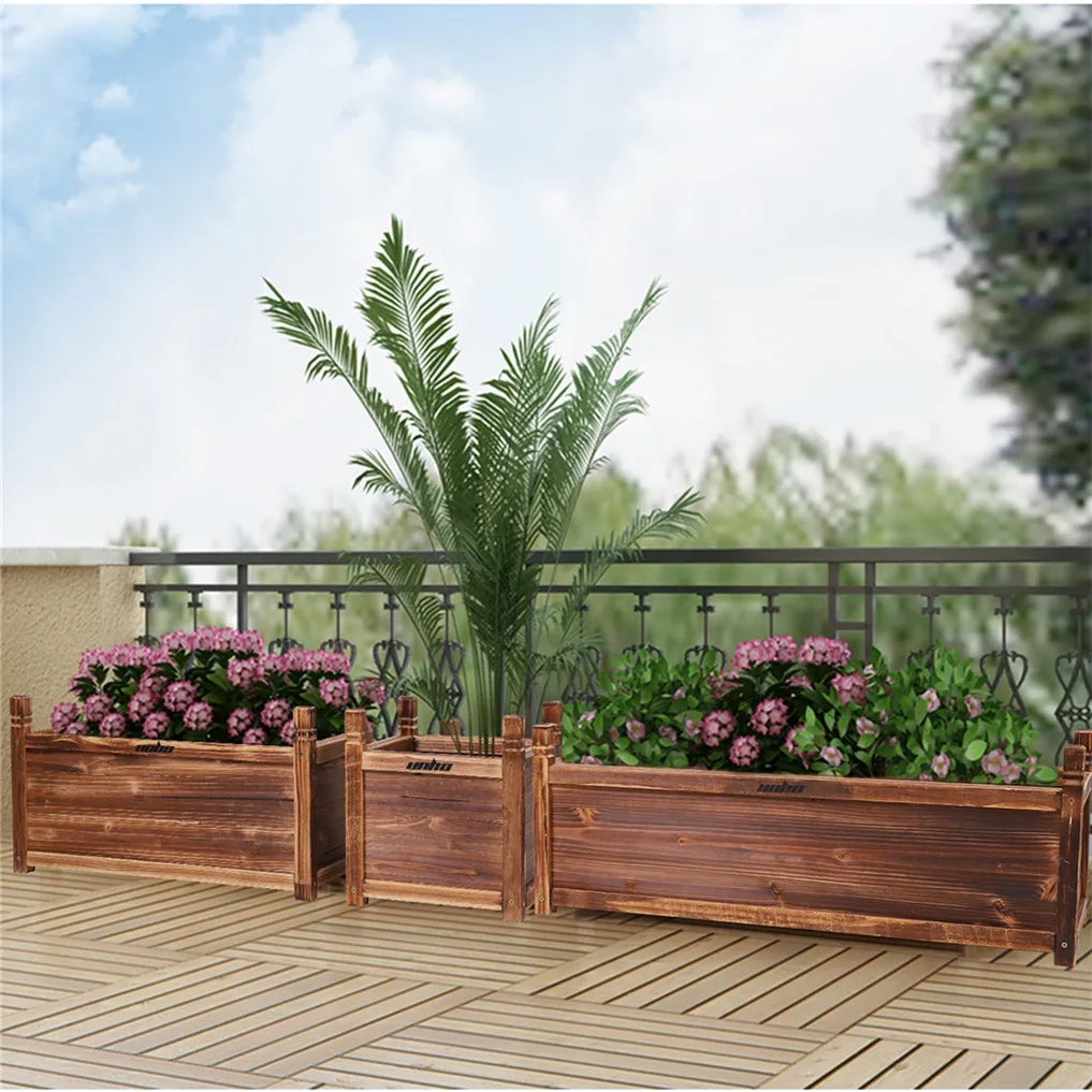 Wooden Raised Flower Bed Planter Box Pine Wood Indoor Outdoor