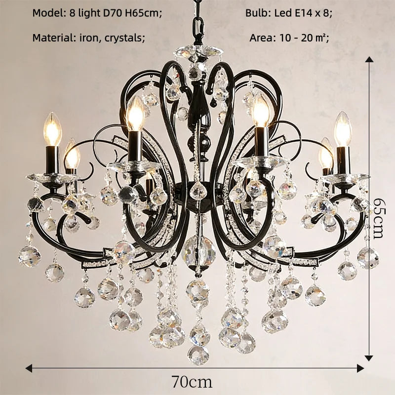 SaloEElaitte American Iron E14 LED Chandelier Crystal Pendant Light