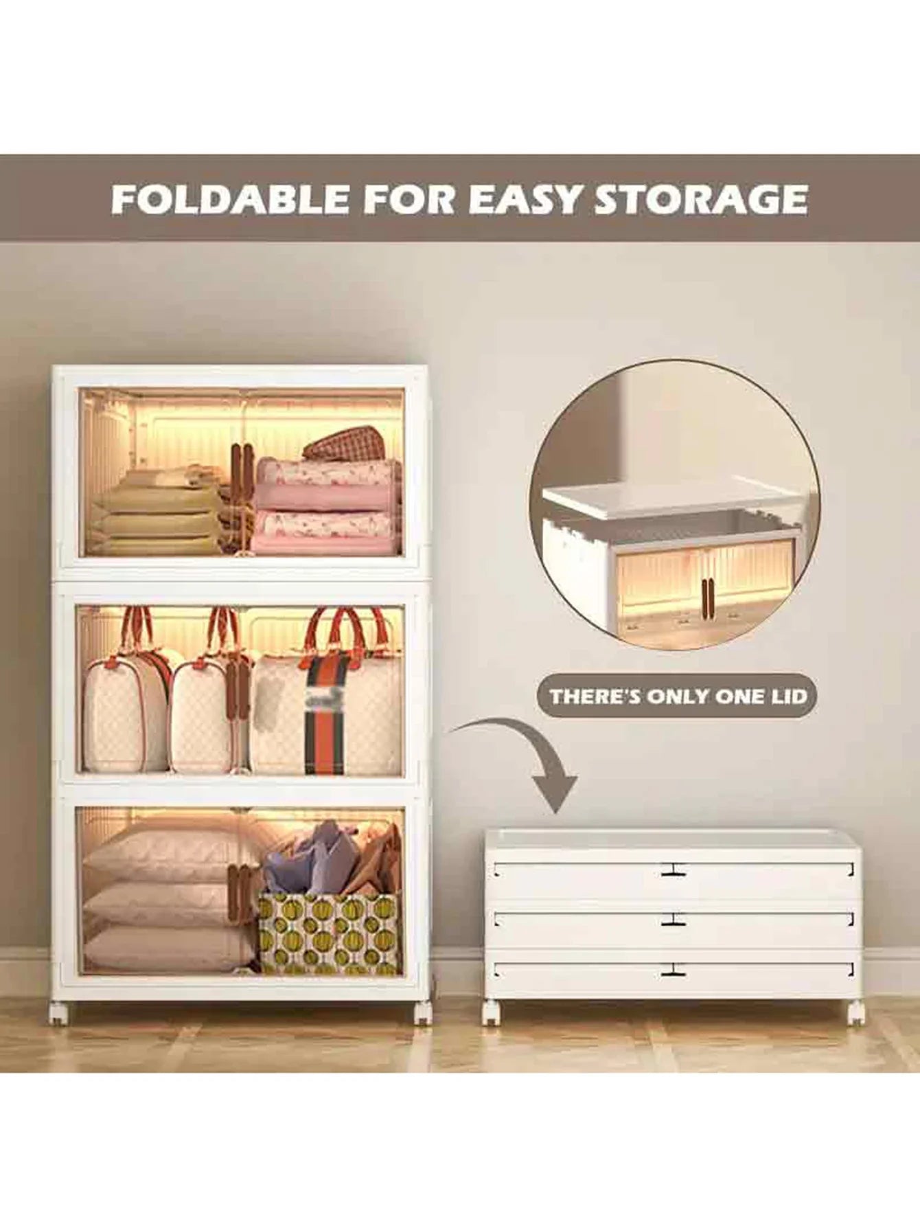 Folding Storage Cabinet With Magnetic Doors For Clothes And Snacks