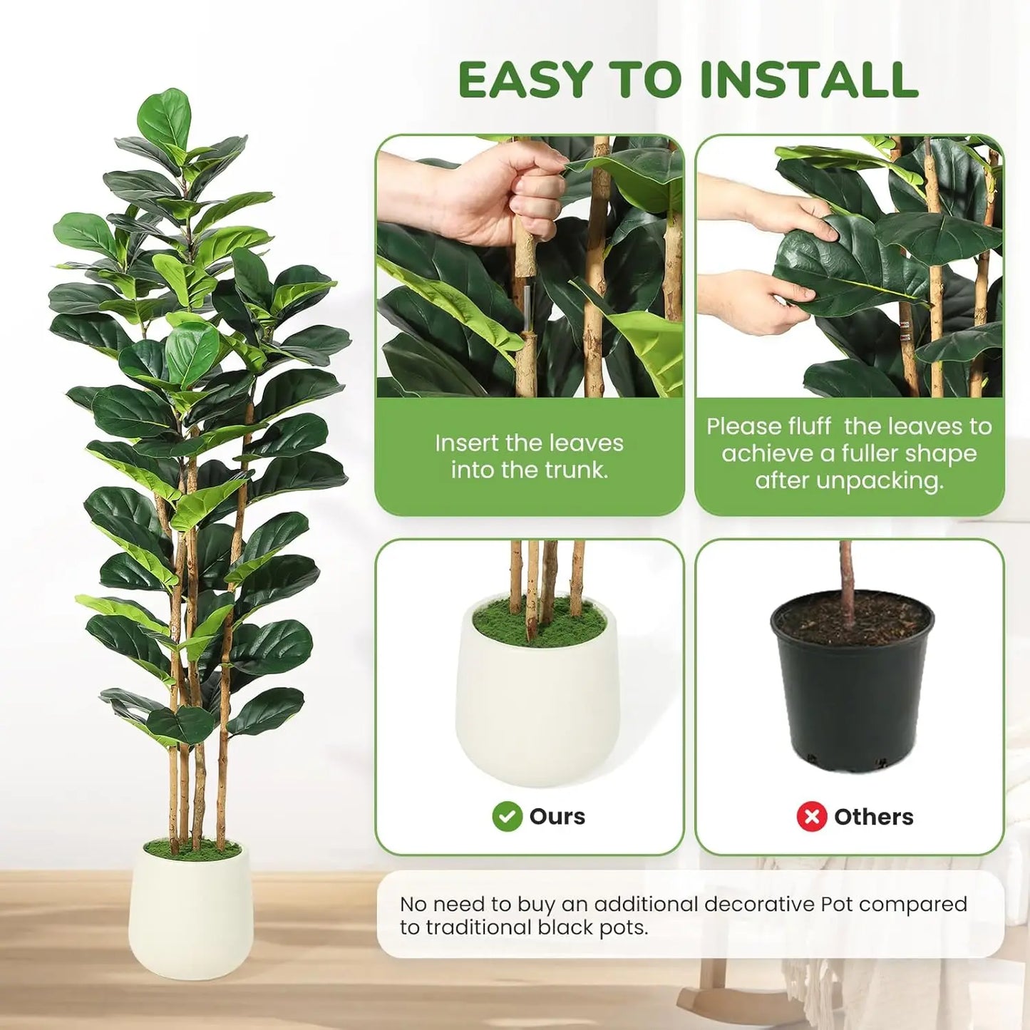 HiMISS Artificial Fiddle Leaf Fig Tree With Pot Decor