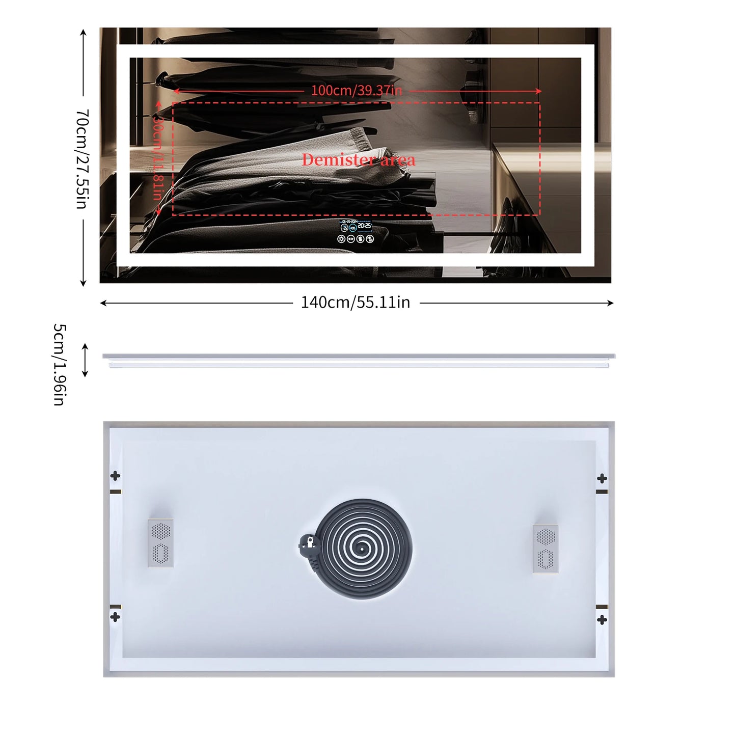 LUVODI Large Bluetooth Vanity Mirror With LED Light Three Color Temperatures