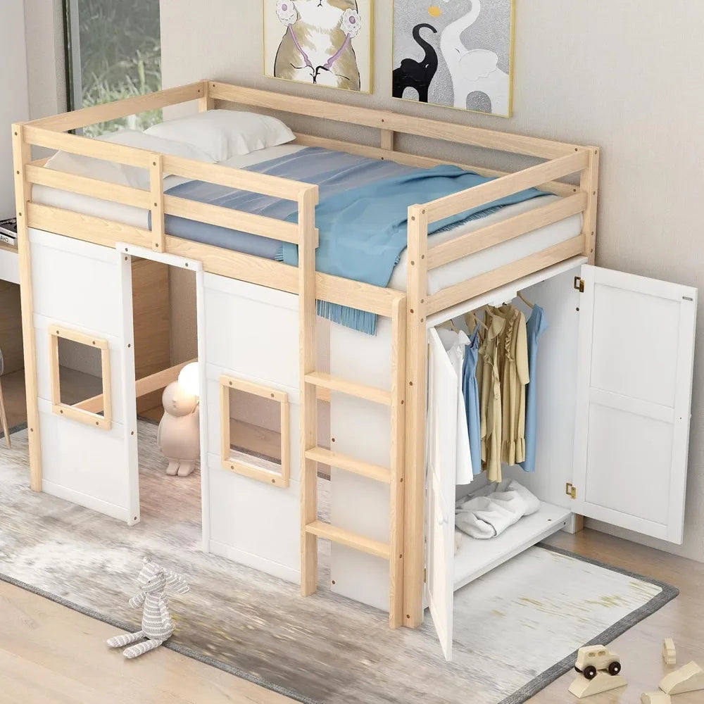Playhouse Design Loft Bed With Built In Storage Wardrobe And Windows