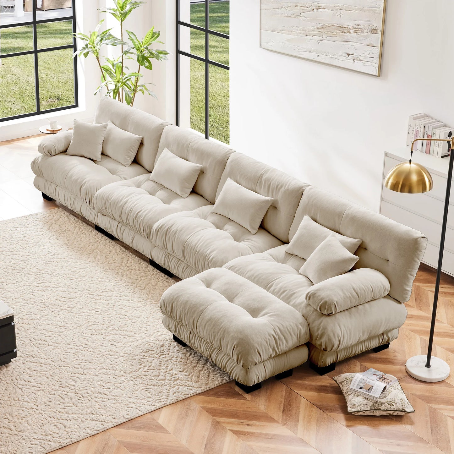Chenille Modular Sectional Sofa Couch With Ottomans