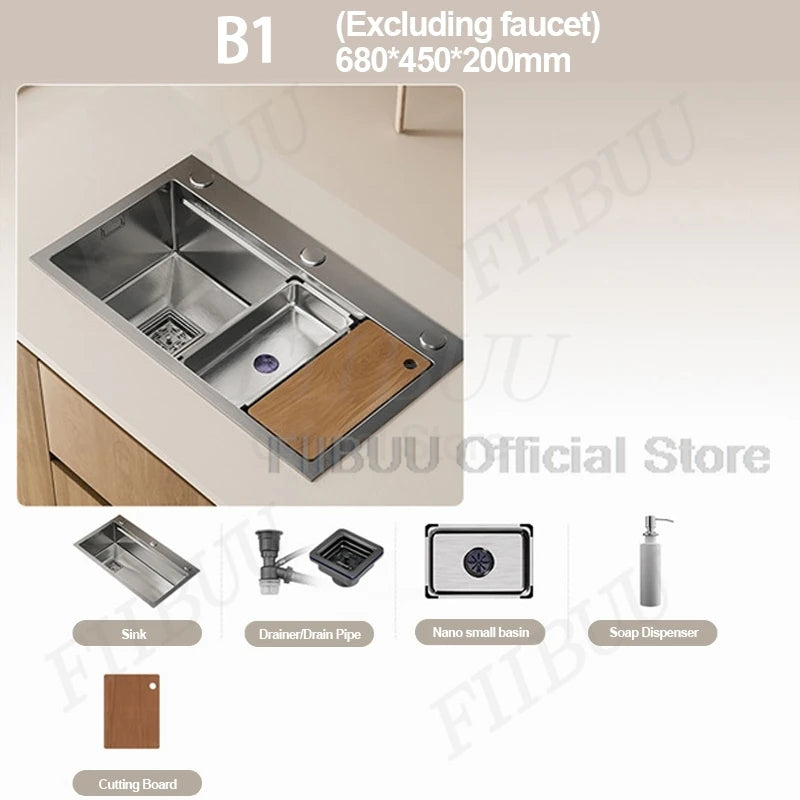 Slofy 304 Stainless Steel Kitchen Sink Undercounter Topmount Single Bowl Faucet