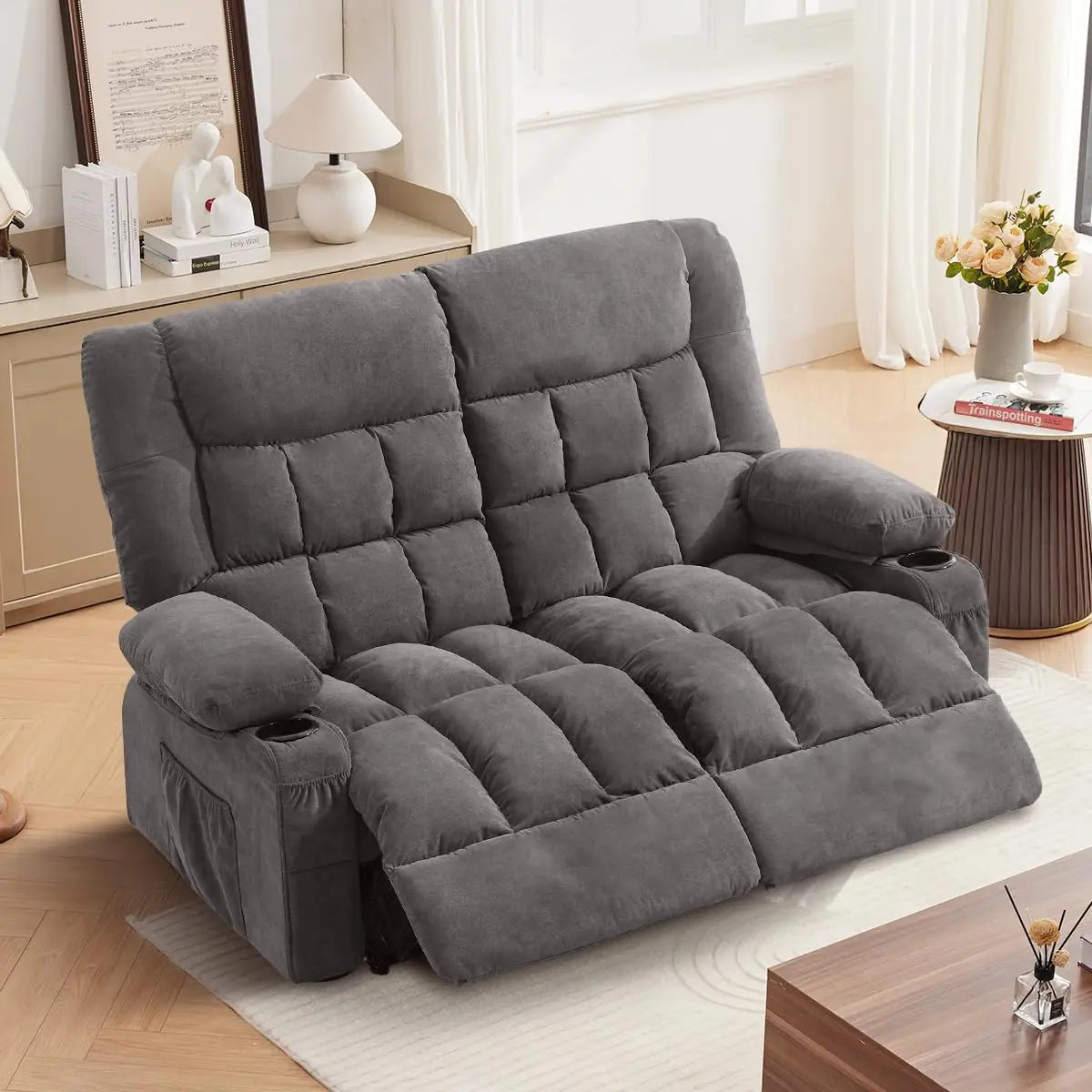Guangbai Recliner Loveseat With Cup Holders Ergonomic Manual
