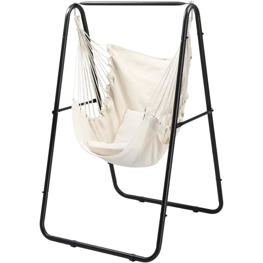 Heavy Duty Hammock Chair With Steel Stand And Pillows Indoor