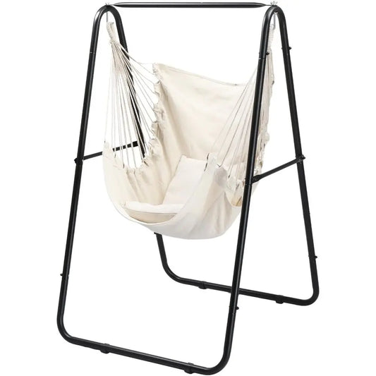 Heavy Duty Hammock Chair With Steel Stand And Pillows Indoor