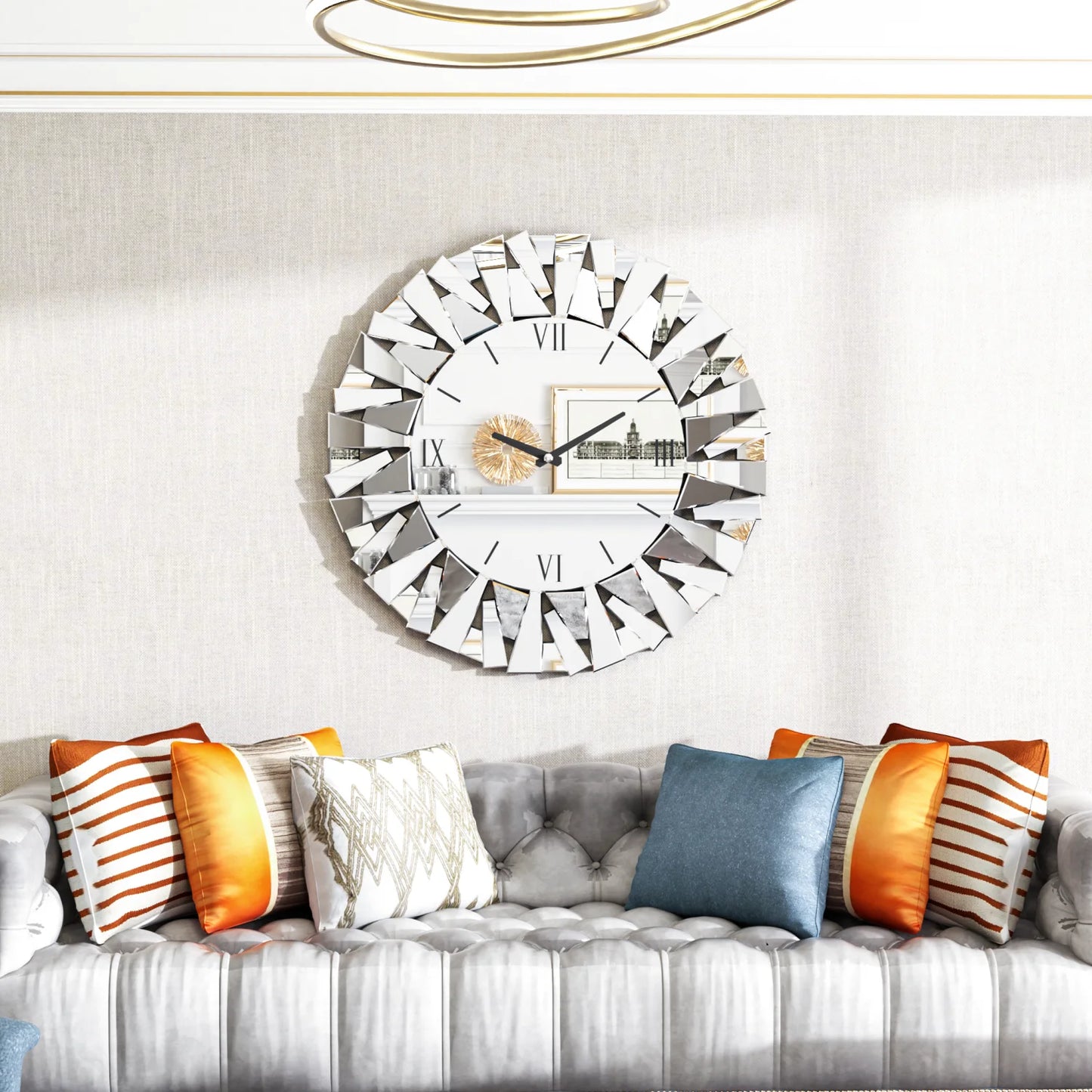 Modern Circular Wall Clock With Beveled Glass And Silent Movement