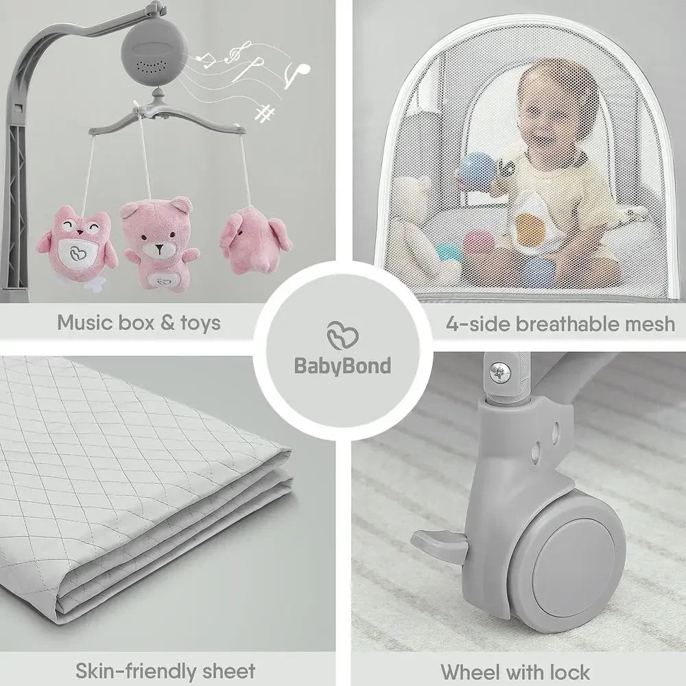 Portable Baby Playard With Crib Changing Station Sheet Music Mobile