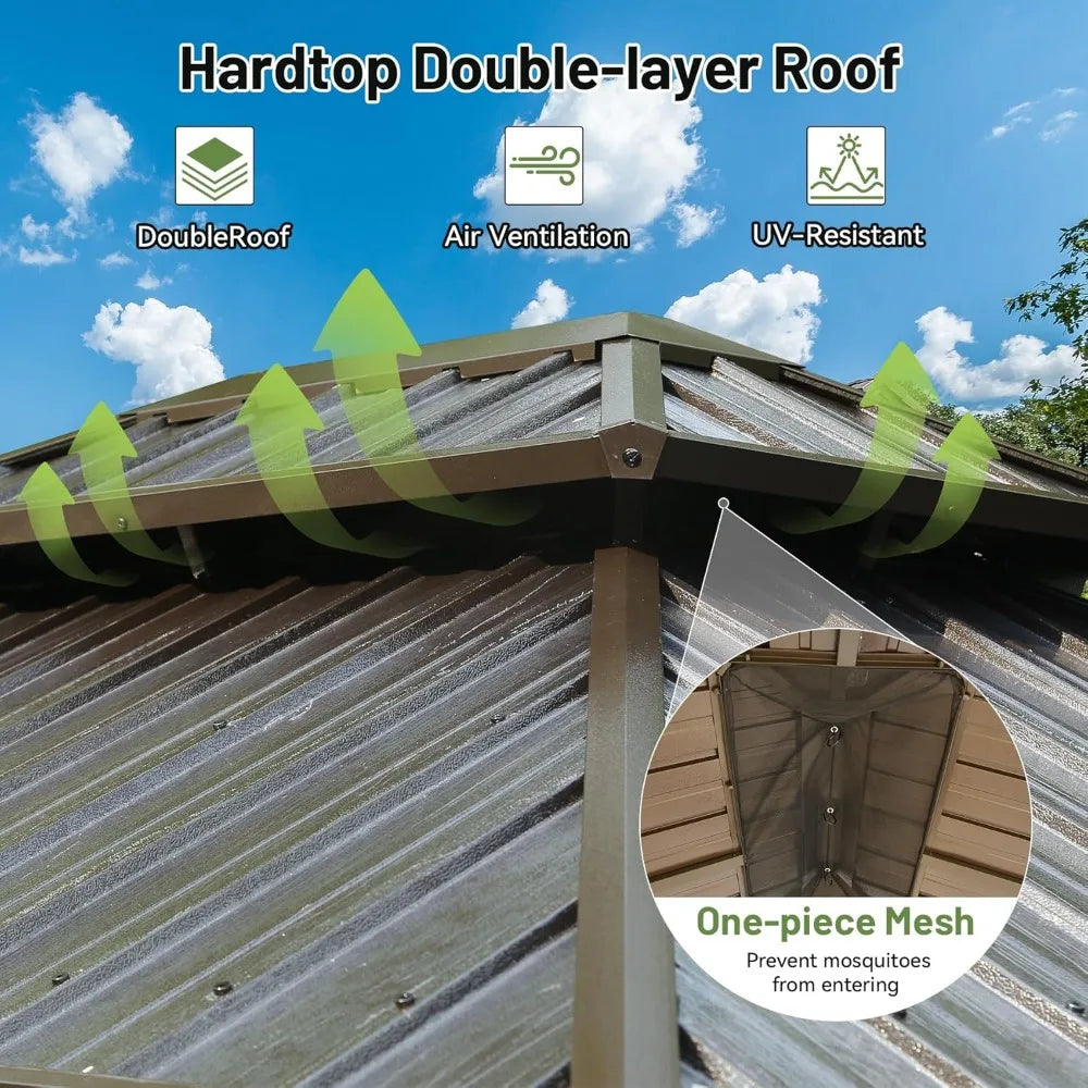 DUOFU Hardtop Metal Gazebo With Curtains And Netting