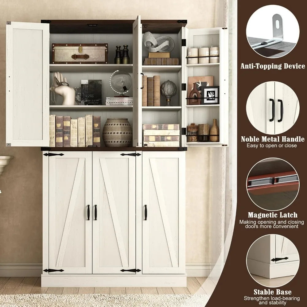 Farmhouse Kitchen Pantry Cabinet With Barn Doors And Adjustable Shelves