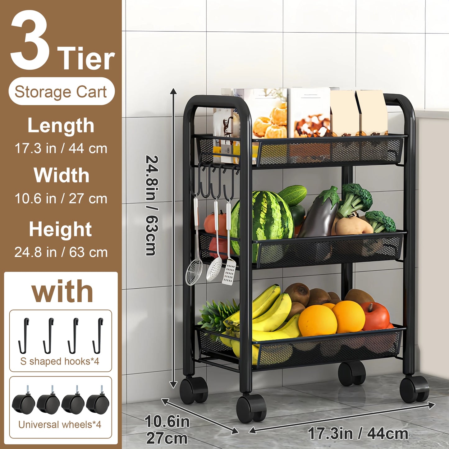 Multilayer Kitchen Storage Cart With Wheels And Stackable Shelves