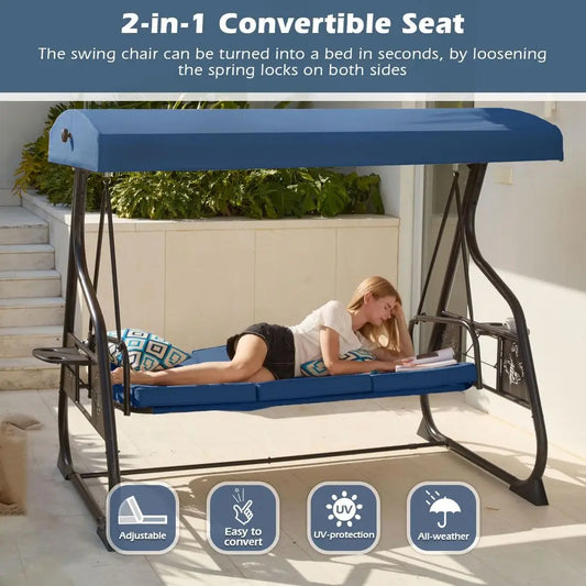 Outdoor Patio Swing With Canopy And Adjustable Backrest 800Lbs Capacity