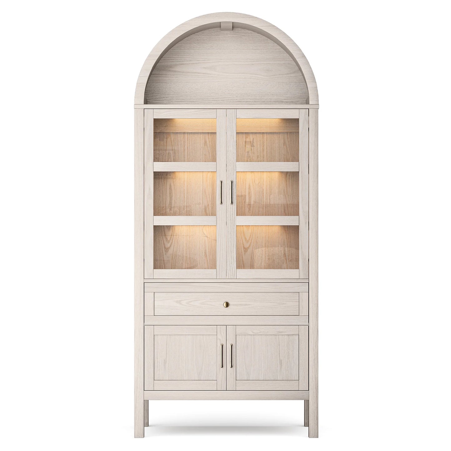 Furgle Arched Wood Storage Cabinet With Adjustable Shelves Dimmable Lights