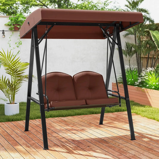 Outdoor Patio Swing With Heavy Duty Metal Frame And Canopy