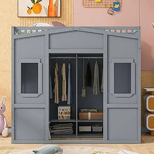Playhouse Design Loft Bed With Built In Storage Wardrobe And Windows