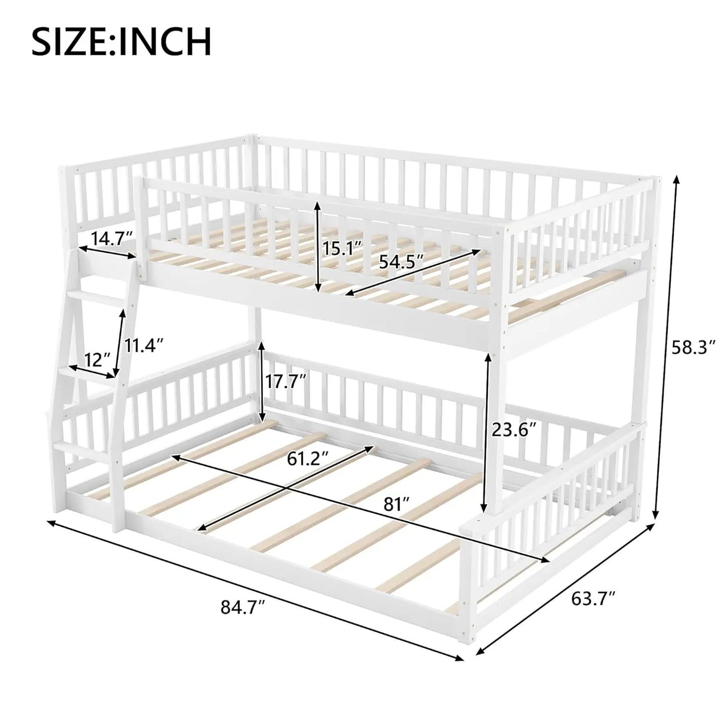 Floor Bunk Bed For Kids With Sturdy Ladder And Guardrail