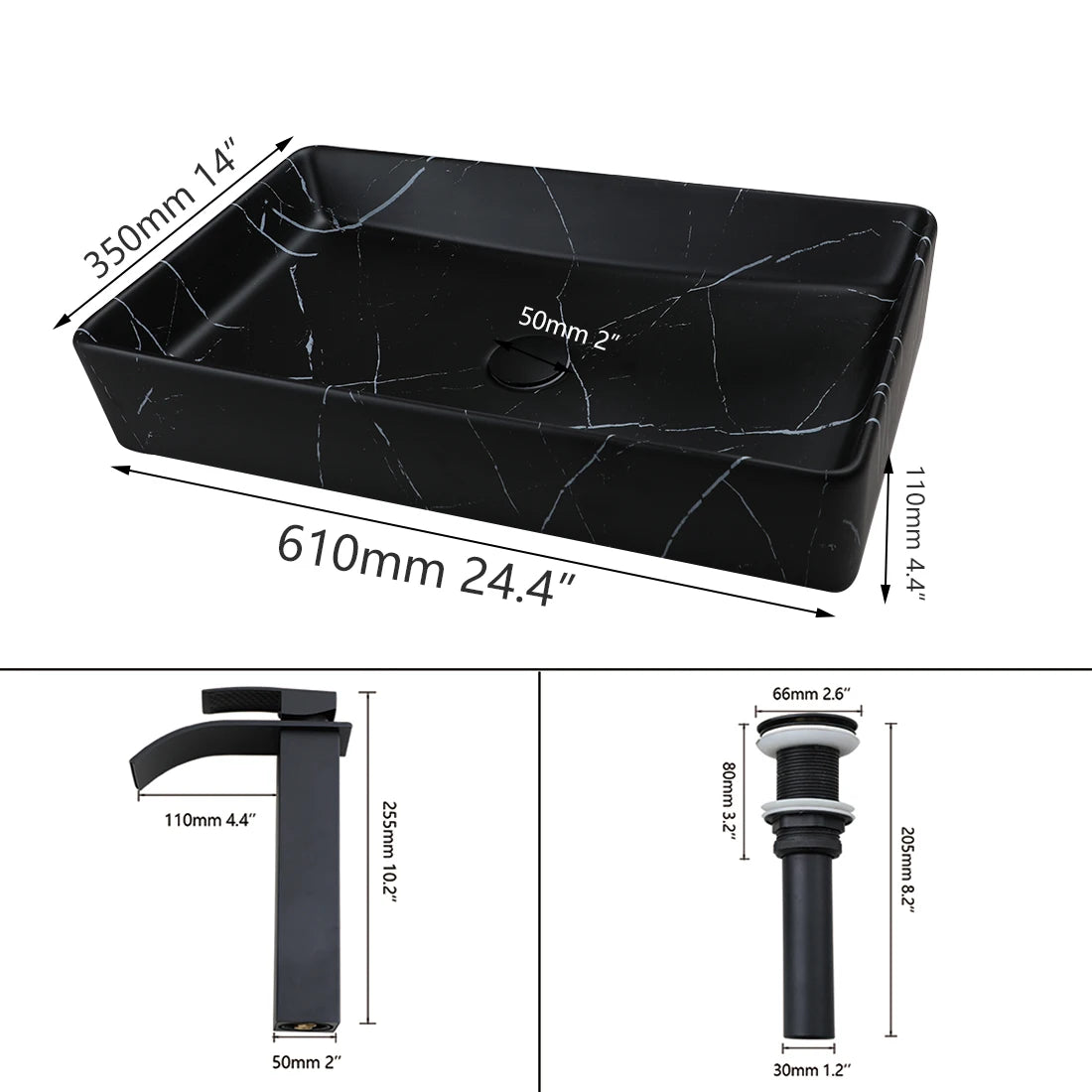 KEMAIDI Rectangular Ceramic Bathroom Vessel Sink With Faucet Set
