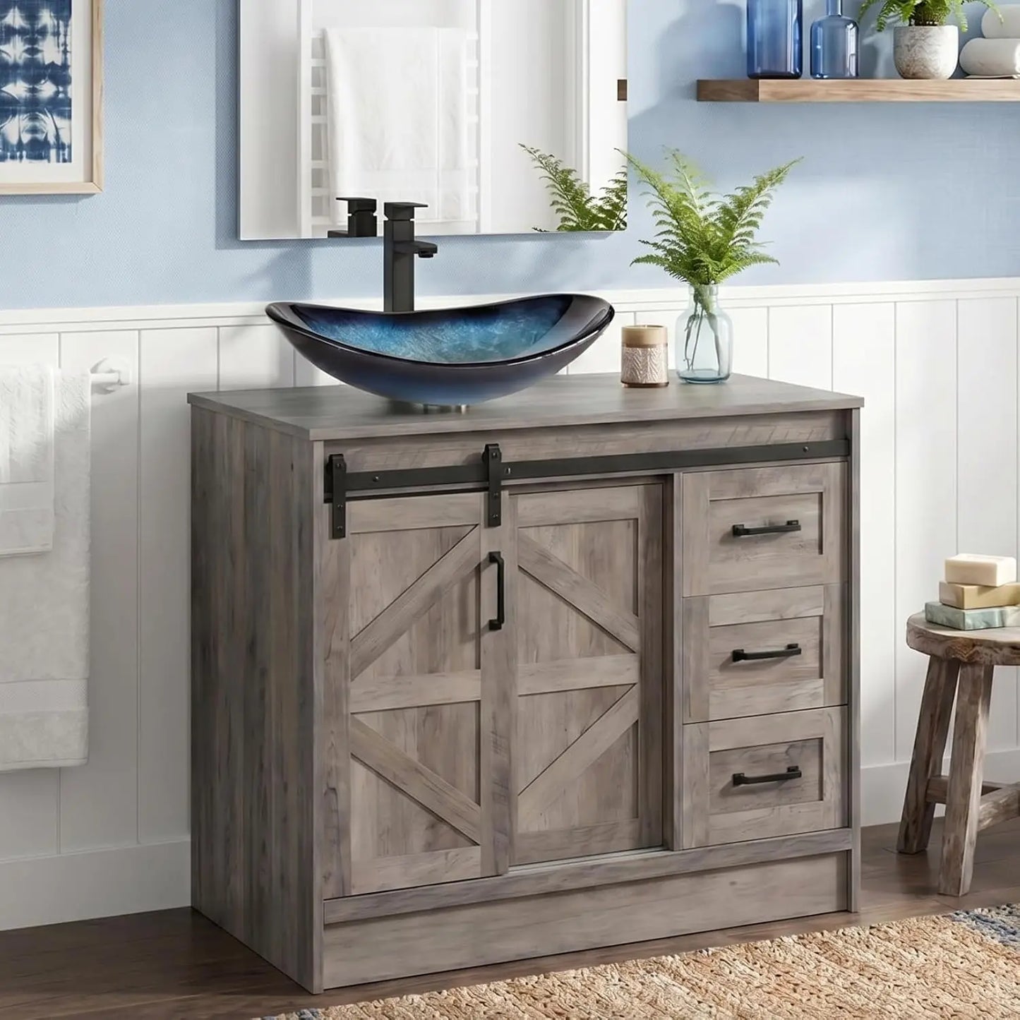 Farmhouse Bathroom Vanity With Sink Sliding Barn Doors Freestanding