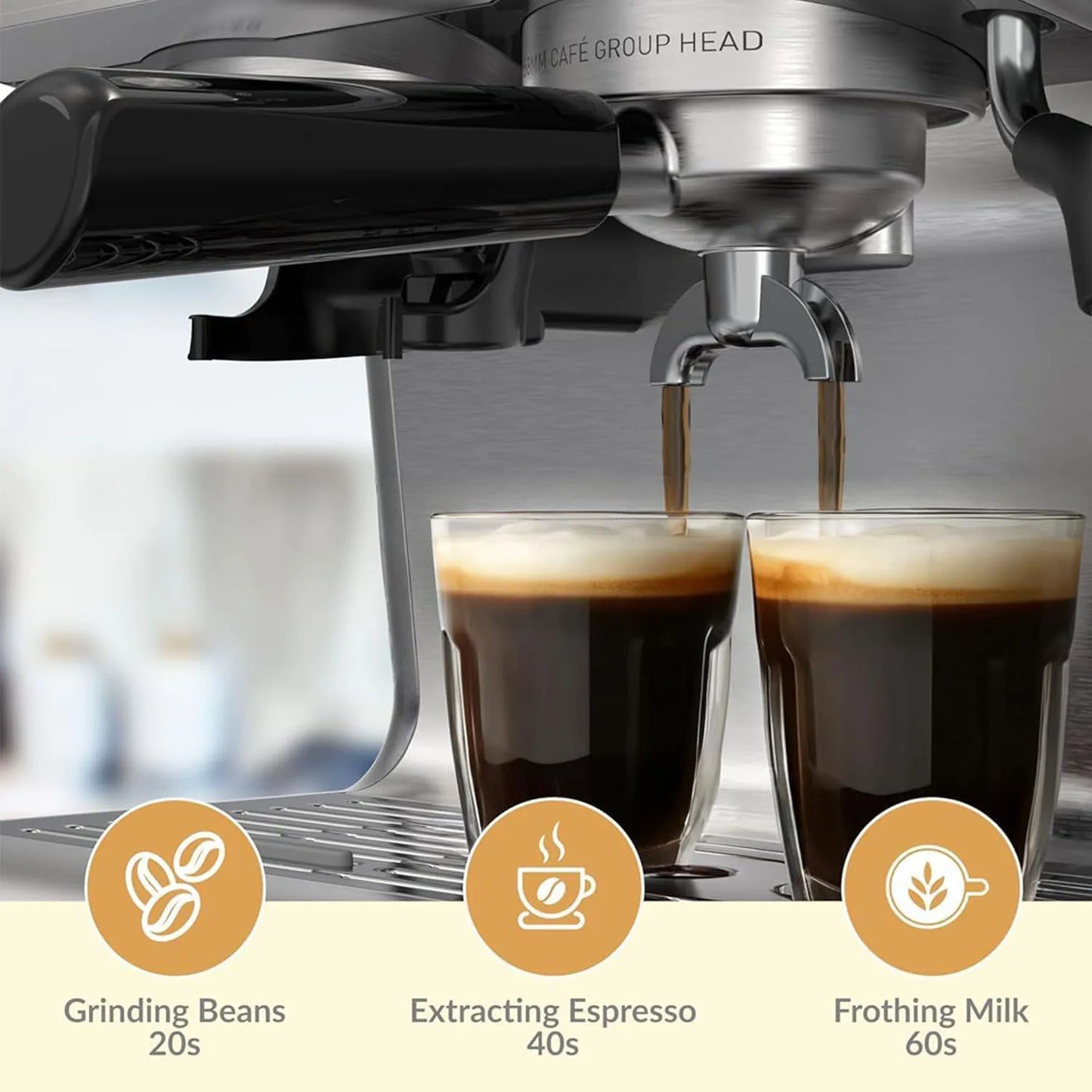 Acekool 20 Bar Espresso Machine With Grinder For Latte Cappuccino