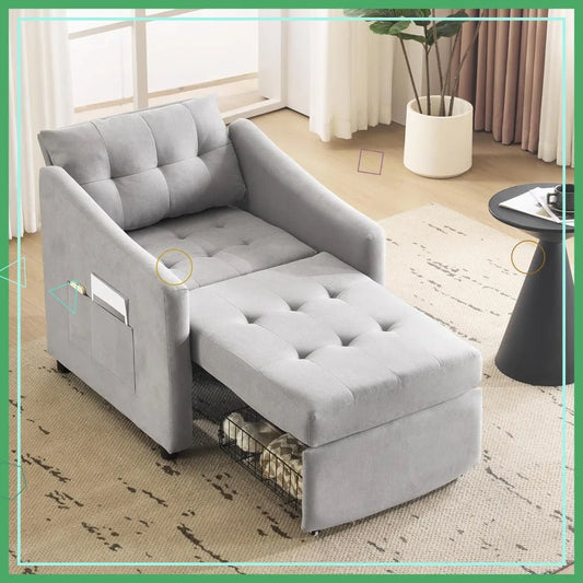 3-In-1 Convertible Sleeper Sofa Chair Bed With Storage Drawer