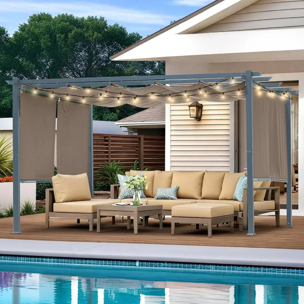 DUOFU Aluminum Frame Retractable Canopy Pergola With Roller Curtains