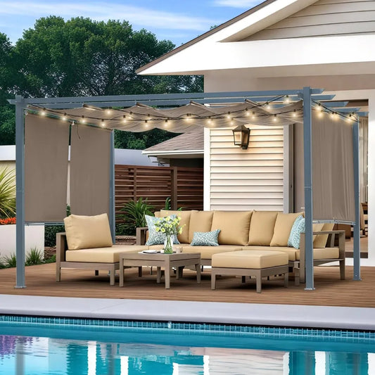 DUOFU Aluminum Frame Retractable Canopy Pergola With Roller Curtains