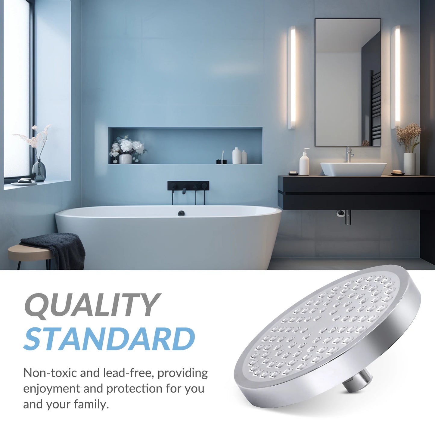 Stainless Steel High Pressure Rain Shower Head Wall Mounted