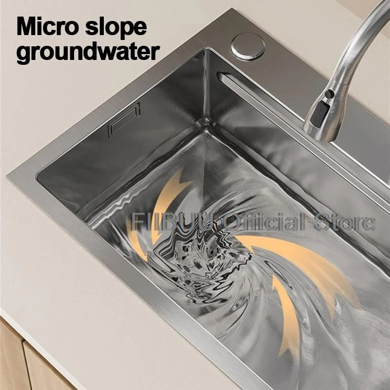 Slofy 304 Stainless Steel Kitchen Sink Undercounter Topmount Single Bowl Faucet