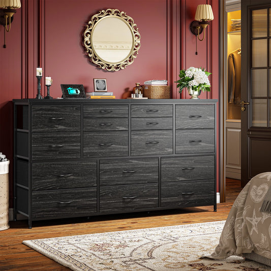 Fabric Dresser With Charging Station And TV Stand Organizer