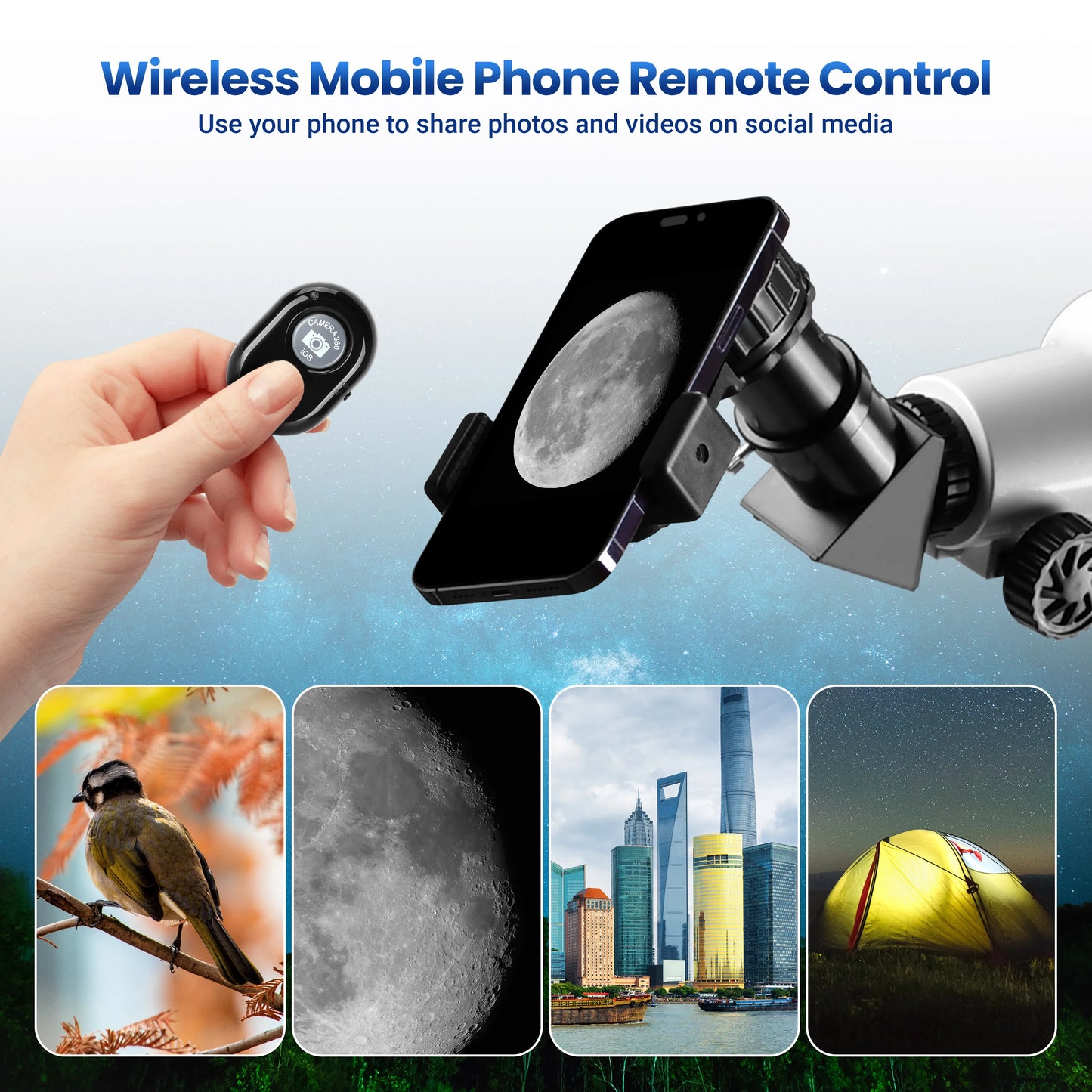 Monocular Telescope With Phone Adapter And Wireless Remote For Beginners