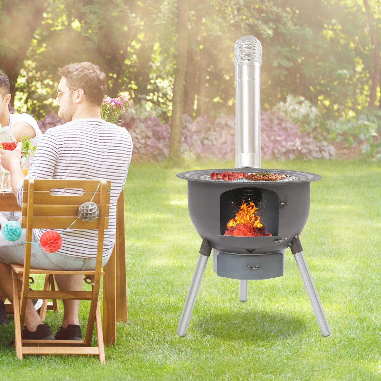 Multifunction Wood Burning Stove With Grill Rack Portable Camp Stove