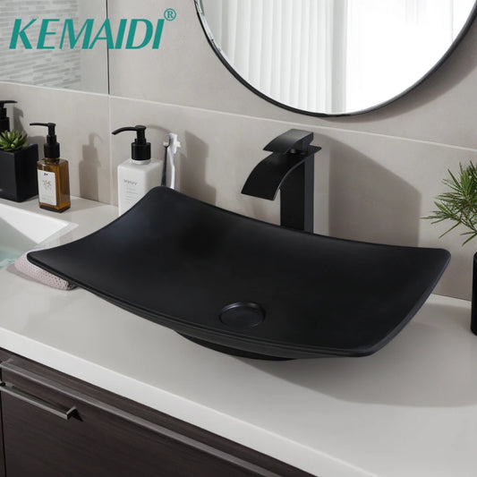 SINLAKU Oval Vessel Sink Basin With Faucet Combo Kit