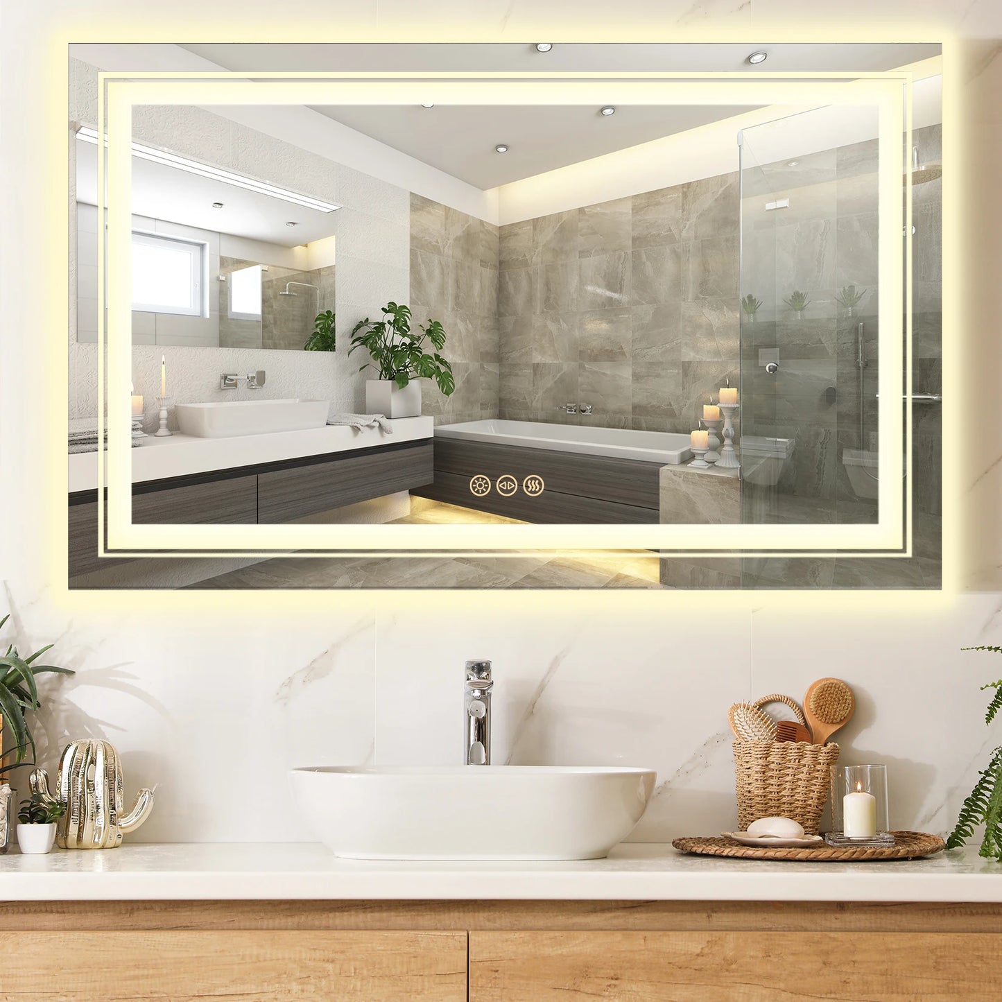 Wisfor LED Bathroom Mirror Front Backlit Stepless Dimmable Anti Fog