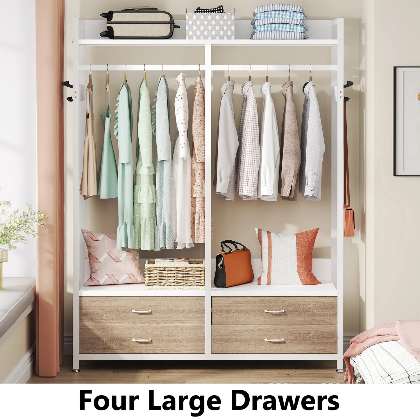 Tribesigns Freestanding Closet Organizer Garment Rack With Drawers And Hooks
