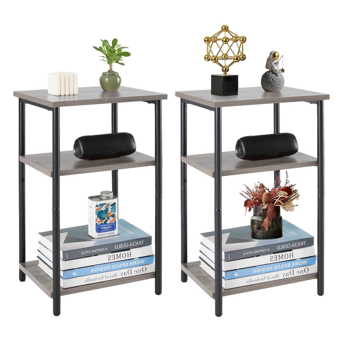 JHK 2-3-Tier End Table With Adjustable Feet Steel Frame