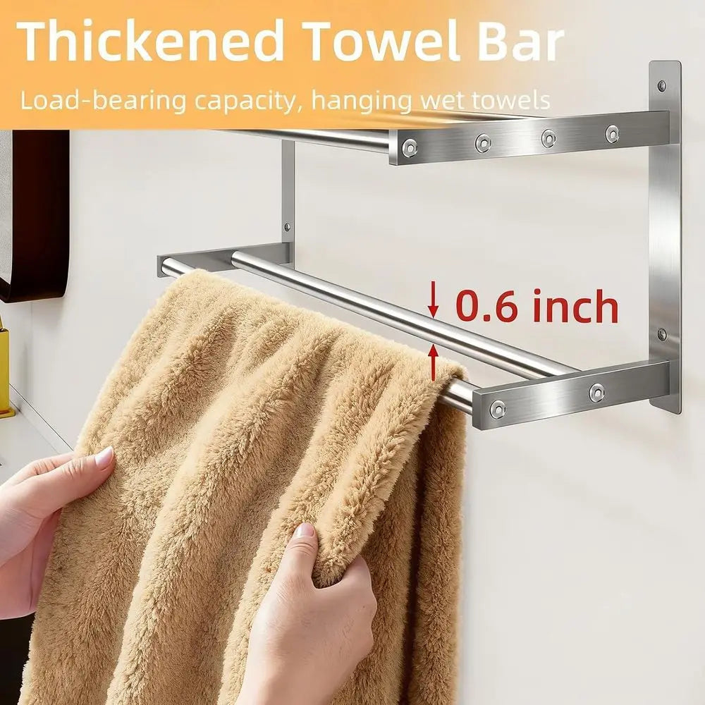 Stainless Steel Wall Mounted Bathroom Shelf Towel Bar Rack