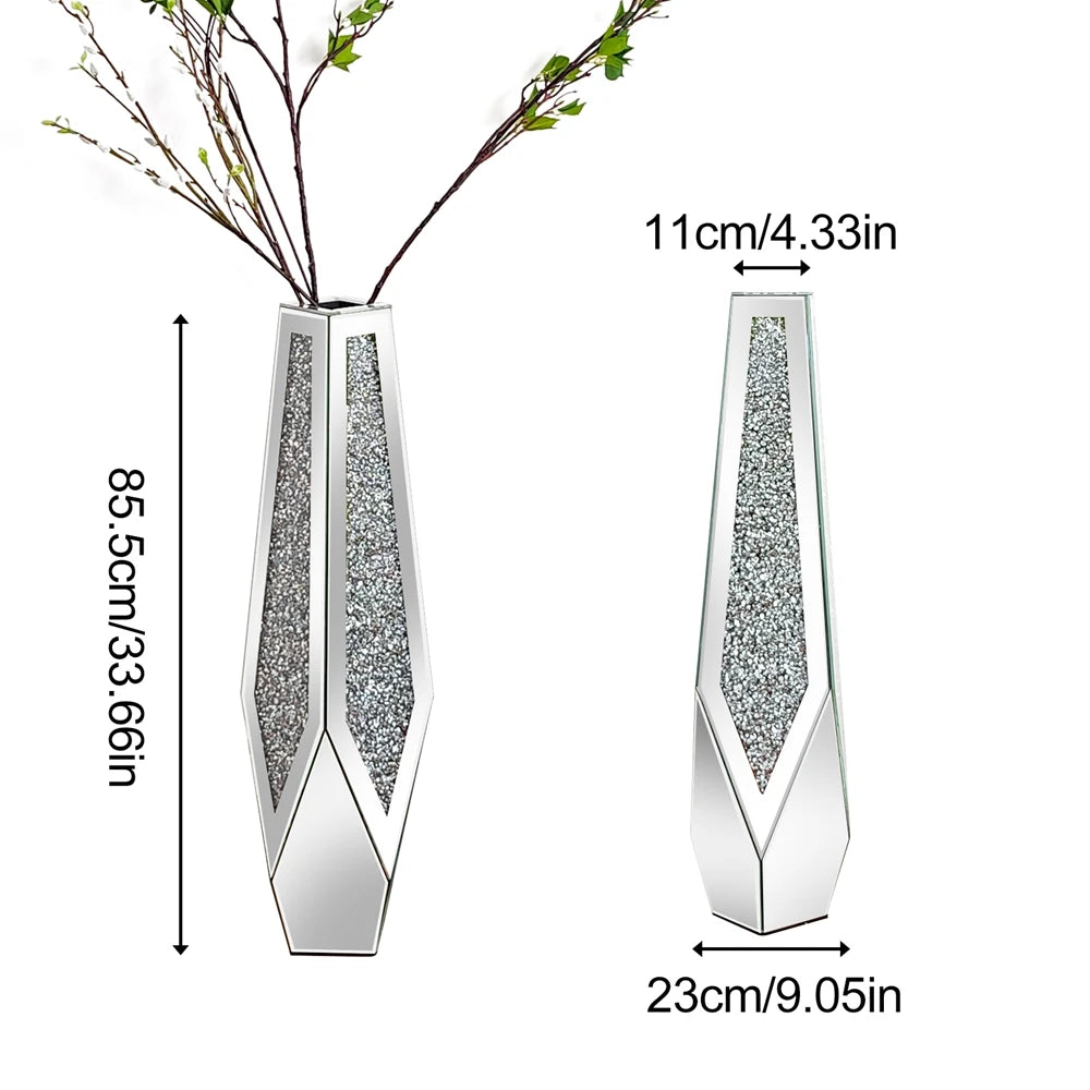 Crushed Diamond Mirrored Flower Vase Floor Standing Modern Decor
