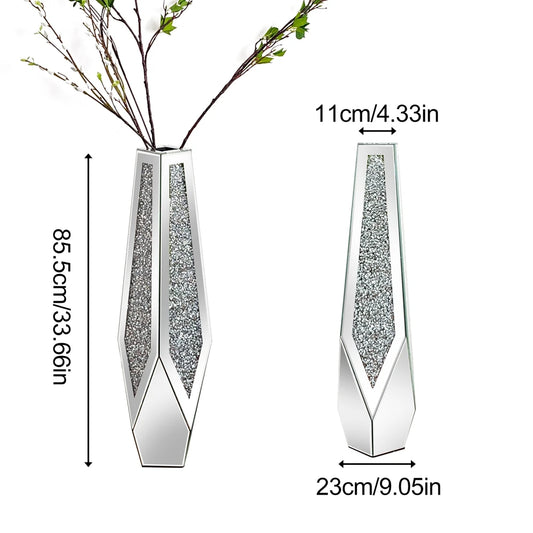 Crushed Diamond Mirrored Flower Vase Floor Standing Modern Decor
