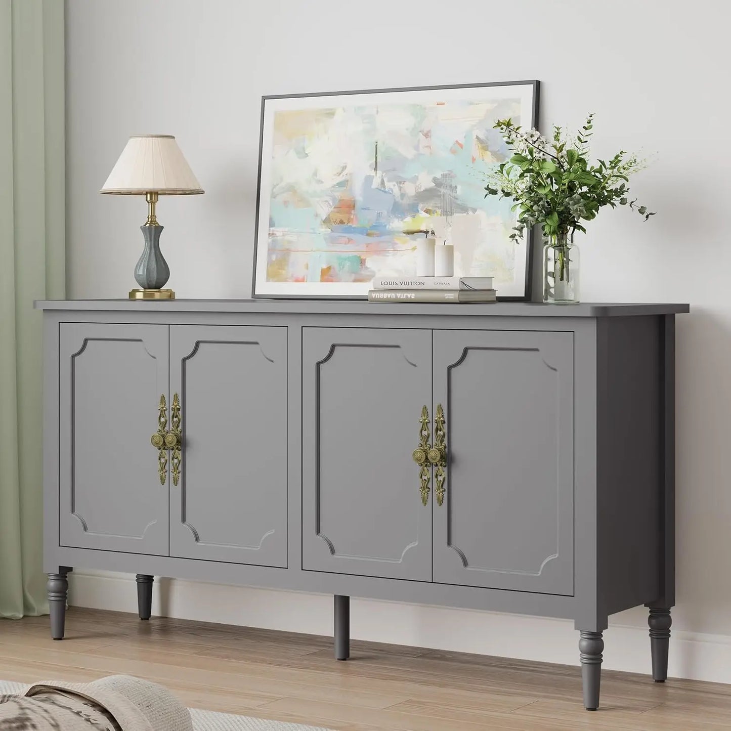 Modern Sideboard Buffet Cabinet With Adjustable Shelves And Carved Handle