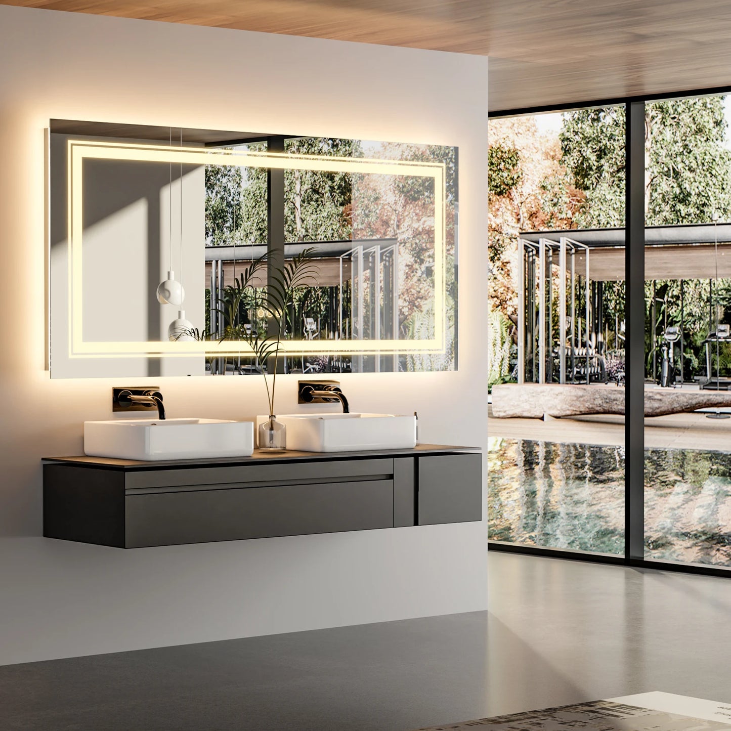 Wisfor LED Bathroom Mirror Front Backlit Stepless Dimmable Anti Fog