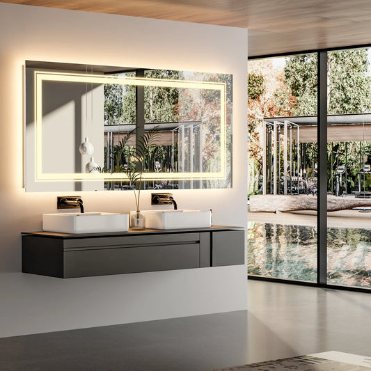 Wisfor LED Bathroom Mirror Front Backlit Stepless Dimmable Anti Fog