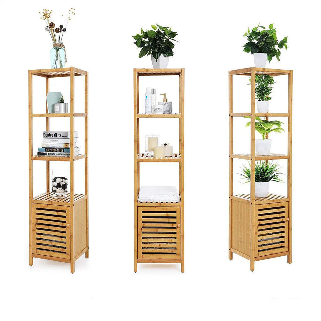 Freestanding Bamboo Bathroom Cabinet Storage Slim Shelf Floor Corner Rack