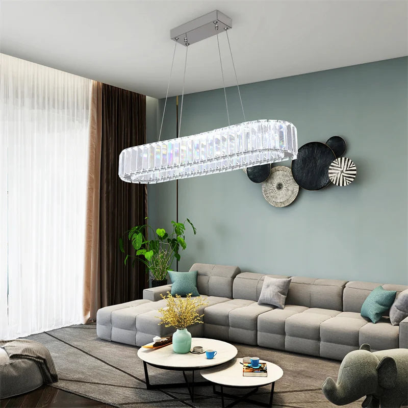 GreeLustr Indoor Crystal Oval Ring Lamp Led Pendant Chandelier
