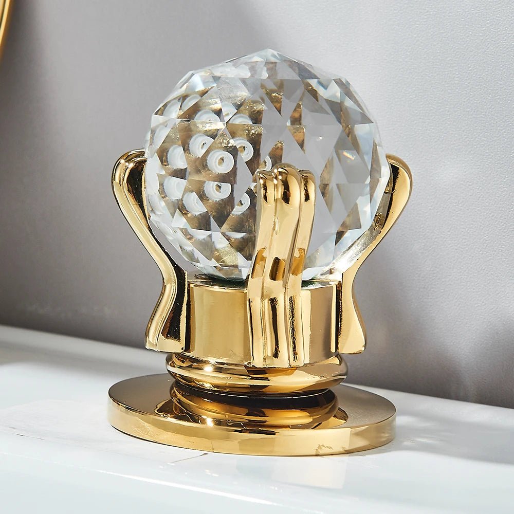 Quyanre Waterfall Bathroom Faucet With Crystal Handle Widespread Hot Cold