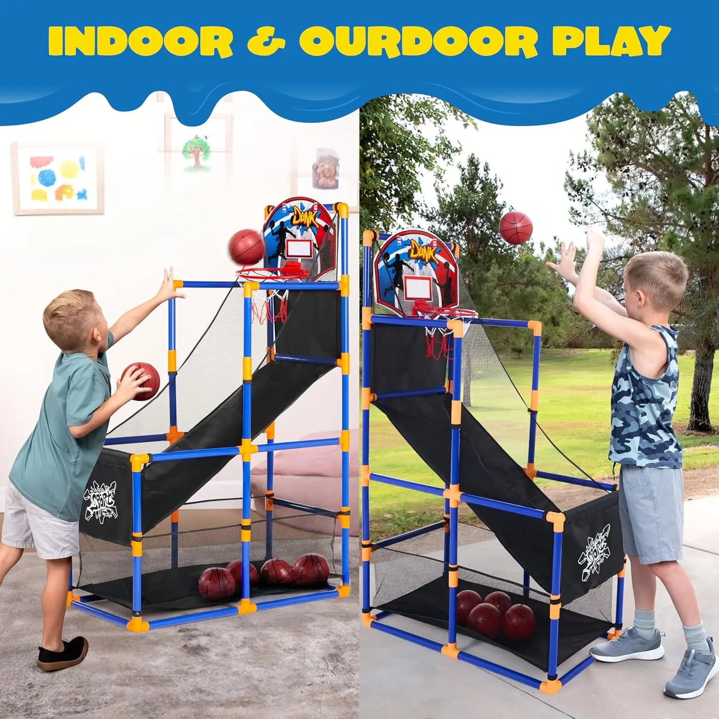 Joyfy Kids Arcade Basketball Game Set With Hoop And 4 Balls