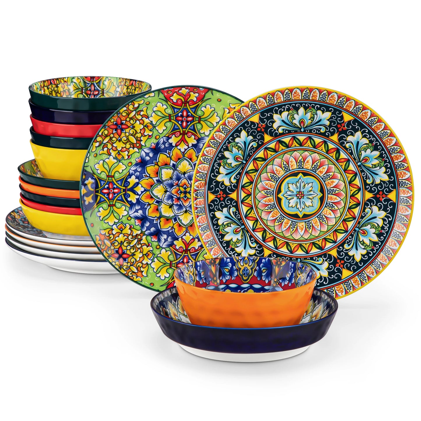 MALACASA Ceramic Dinnerware Set 12 16 18 24 Piece Bohemian Style For 6
